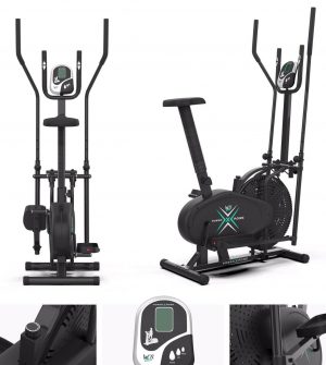 DELUXE 2-IN-1 CROSS TRAINER & EXERCISE BIKE FITNESS CARDIO WORKOUT WITH SEAT