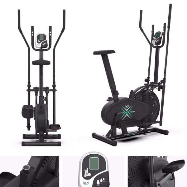DELUXE 2-IN-1 CROSS TRAINER & EXERCISE BIKE FITNESS CARDIO WORKOUT WITH SEAT