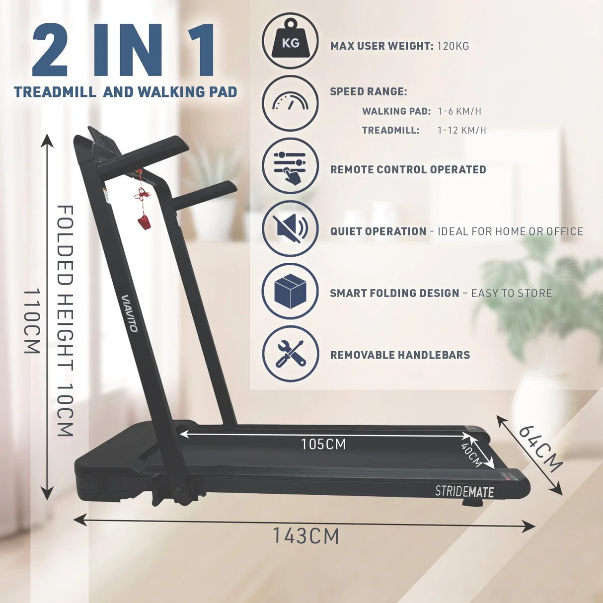 Viavito StrideMate 2-in-1 Walking Pad and Treadmill